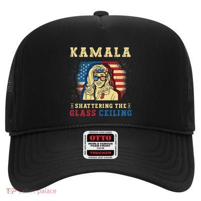 Kamala Shattering The Glass Ceiling Kamala Harris High Crown Mesh Back Trucker Hat