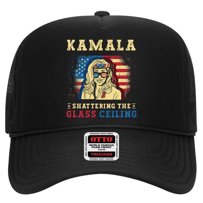 Kamala Shattering The Glass Ceiling Kamala Harris High Crown Mesh Back Trucker Hat