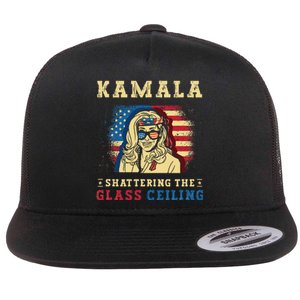 Kamala Shattering The Glass Ceiling Kamala Harris Flat Bill Trucker Hat