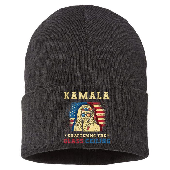 Kamala Shattering The Glass Ceiling Kamala Harris Sustainable Knit Beanie