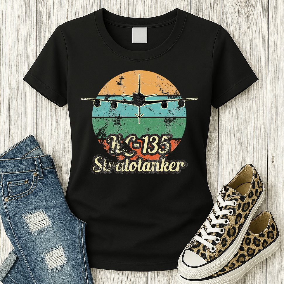 Kc135 Stratotanker Vintage Sunset Air Refueling Airplane Womens T-Shirt
