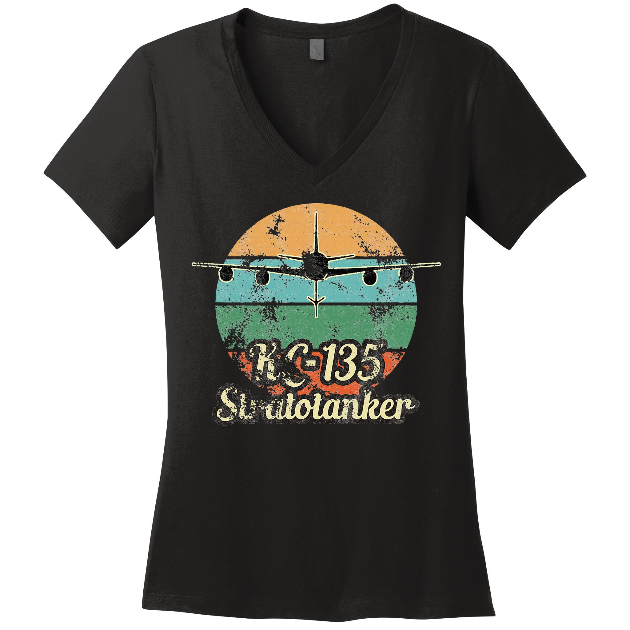 Kc135 Stratotanker Vintage Sunset Air Refueling Airplane Women's V-Neck T-Shirt