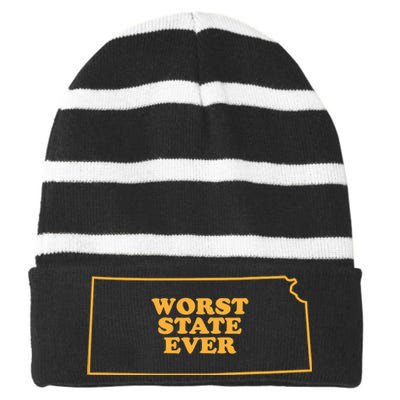 Kansas State Worst State Ever Striped Beanie with Solid Band