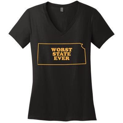 Kansas State Worst State Ever Women's V-Neck T-Shirt