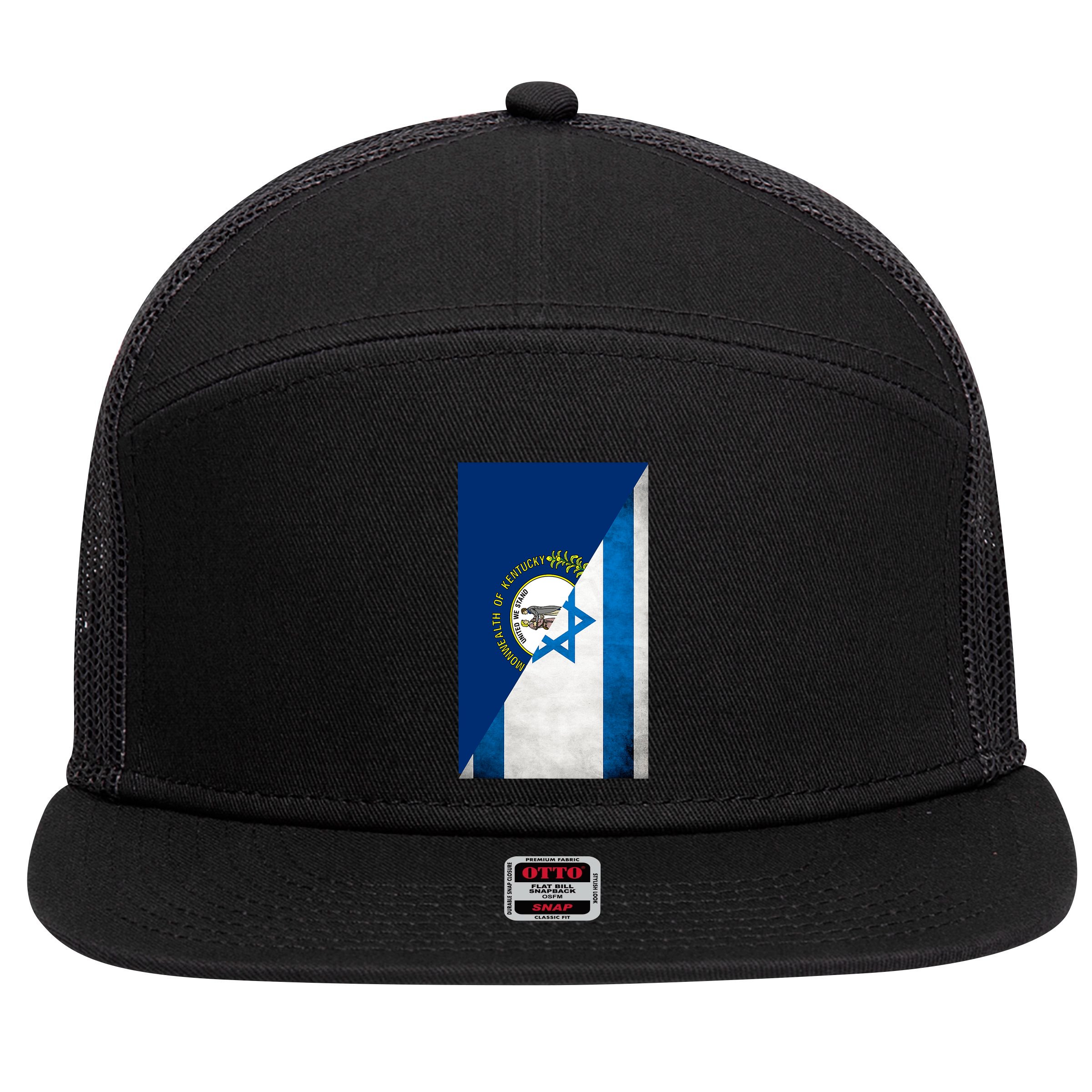 Kentucky Stands With Israeli Flag Kentucky Flag 7 Panel Mesh Trucker Snapback Hat