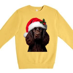 Kin Spaniel With Santa Hat Christmas Dog Owner Lover Mom Gift Premium Crewneck Sweatshirt