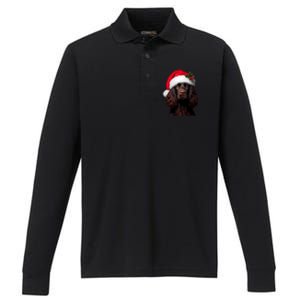 Kin Spaniel With Santa Hat Christmas Dog Owner Lover Mom Gift Performance Long Sleeve Polo