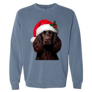 Kin Spaniel With Santa Hat Christmas Dog Owner Lover Mom Gift Garment-Dyed Sweatshirt