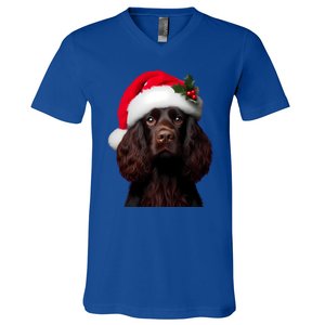 Kin Spaniel With Santa Hat Christmas Dog Owner Lover Mom Gift V-Neck T-Shirt