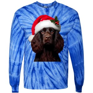 Kin Spaniel With Santa Hat Christmas Dog Owner Lover Mom Gift Tie-Dye Long Sleeve Shirt