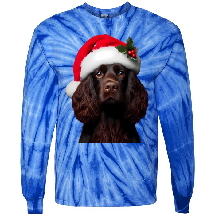 Kin Spaniel With Santa Hat Christmas Dog Owner Lover Mom Gift Tie-Dye Long Sleeve Shirt