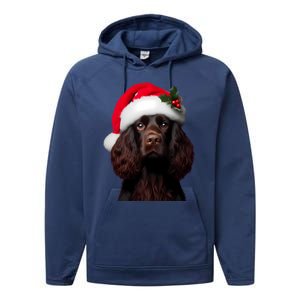 Kin Spaniel With Santa Hat Christmas Dog Owner Lover Mom Gift Performance Fleece Hoodie