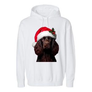 Kin Spaniel With Santa Hat Christmas Dog Owner Lover Mom Gift Garment-Dyed Fleece Hoodie