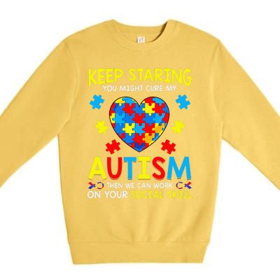 Keep Staring You Might Cure My Autism Puzzle Gift Premium Crewneck Sweatshirt