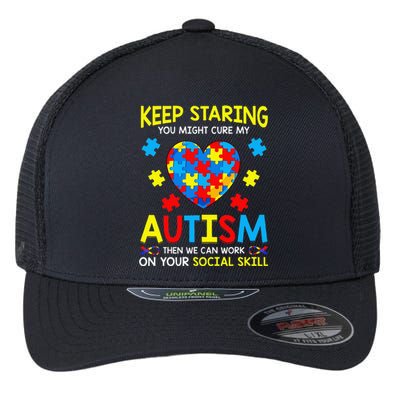 Keep Staring You Might Cure My Autism Puzzle Gift Flexfit Unipanel Trucker Cap