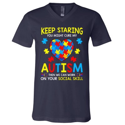 Keep Staring You Might Cure My Autism Puzzle Gift V-Neck T-Shirt