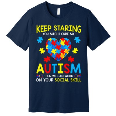 Keep Staring You Might Cure My Autism Puzzle Gift Premium T-Shirt