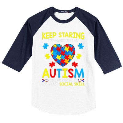 Keep Staring You Might Cure My Autism Puzzle Gift Baseball Sleeve Shirt