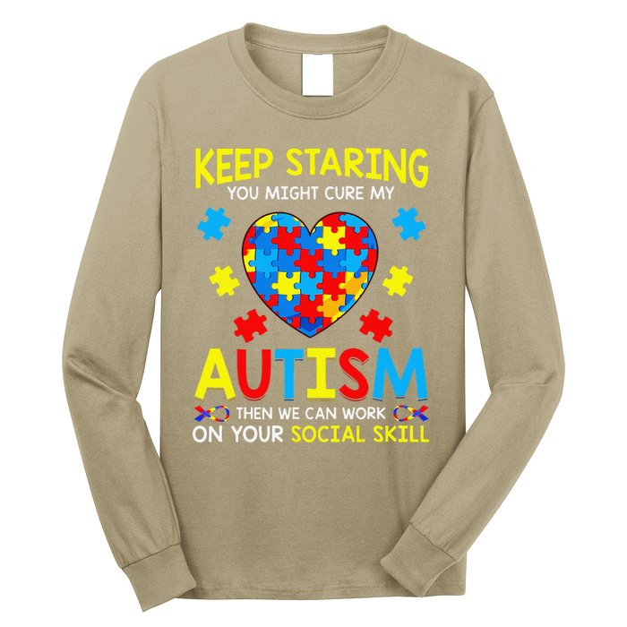 Keep Staring You Might Cure My Autism Puzzle Gift Long Sleeve Shirt