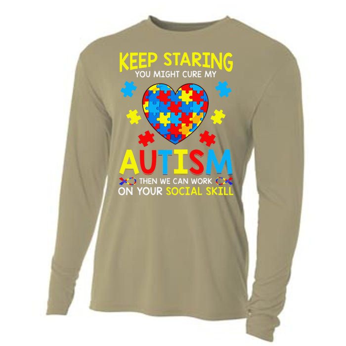 Keep Staring You Might Cure My Autism Puzzle Gift Cooling Performance Long Sleeve Crew