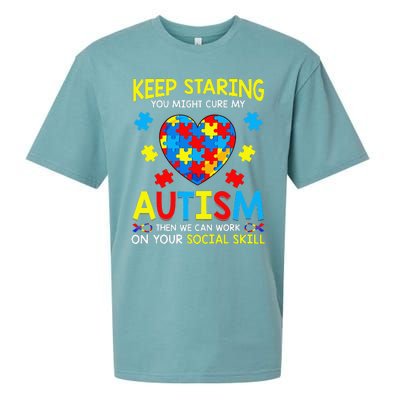 Keep Staring You Might Cure My Autism Puzzle Gift Sueded Cloud Jersey T-Shirt