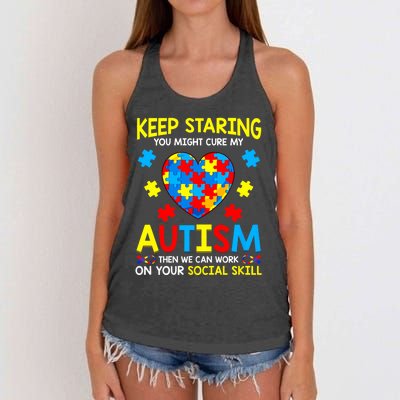 Keep Staring You Might Cure My Autism Awareness Women's Knotted Racerback Tank