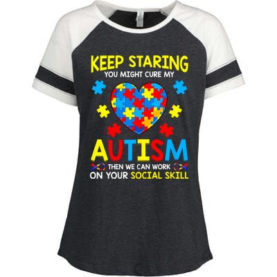 Keep Staring You Might Cure My Autism Awareness Enza Ladies Jersey Colorblock Tee