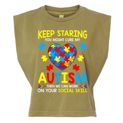 Keep Staring You Might Cure My Autism Awareness Garment-Dyed Women's Muscle Tee