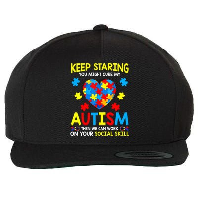 Keep Staring You Might Cure My Autism Puzzle Gift Wool Snapback Cap