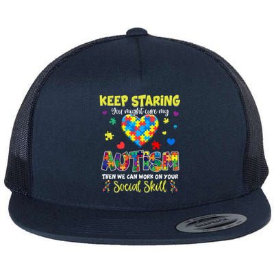 Keep Staring You Might Cure My Autism Awareness Puzzle Gift Meaningful Gift Flat Bill Trucker Hat