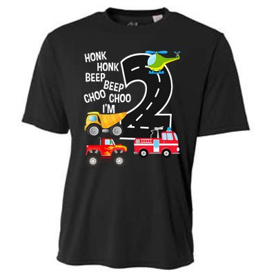 Kids Trucks 2nd Birthday Party Im 2 Year Old Bday Cooling Performance Crew T-Shirt