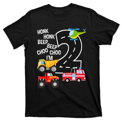 Kids Trucks 2nd Birthday Party Im 2 Year Old Bday T-Shirt