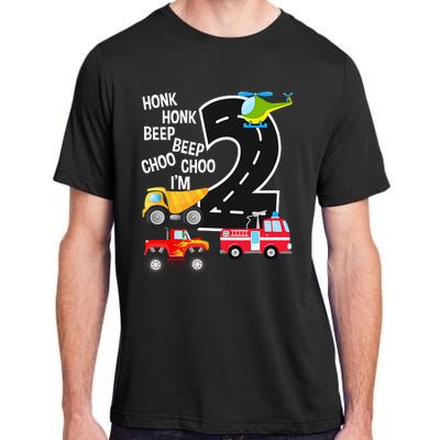 Kids Trucks 2nd Birthday Party Im 2 Year Old Bday Adult ChromaSoft Performance T-Shirt