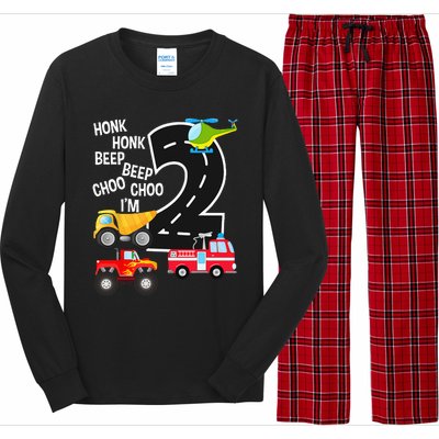 Kids Trucks 2nd Birthday Party Im 2 Year Old Bday Long Sleeve Pajama Set