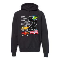 Kids Trucks 2nd Birthday Party Im 2 Year Old Bday Premium Hoodie