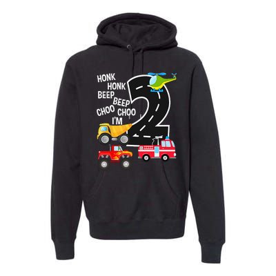 Kids Trucks 2nd Birthday Party Im 2 Year Old Bday Premium Hoodie