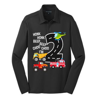 Kids Trucks 2nd Birthday Party Im 2 Year Old Bday Silk Touch Performance Long Sleeve Polo