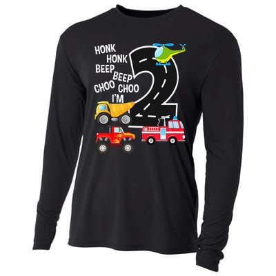 Kids Trucks 2nd Birthday Party Im 2 Year Old Bday Cooling Performance Long Sleeve Crew