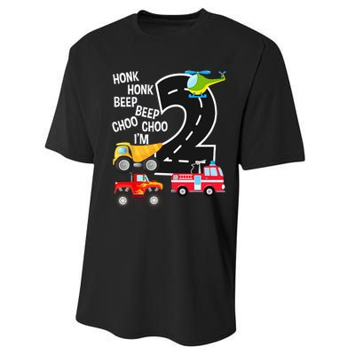 Kids Trucks 2nd Birthday Party Im 2 Year Old Bday Performance Sprint T-Shirt