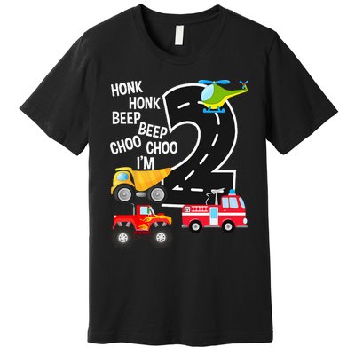 Kids Trucks 2nd Birthday Party Im 2 Year Old Bday Premium T-Shirt