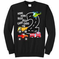 Kids Trucks 2nd Birthday Party Im 2 Year Old Bday Tall Sweatshirt