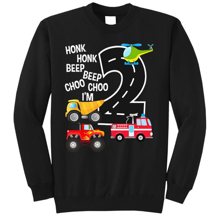 Kids Trucks 2nd Birthday Party Im 2 Year Old Bday Tall Sweatshirt