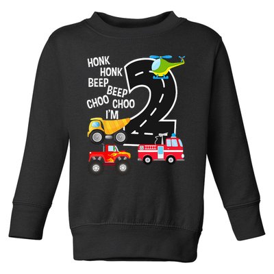 Kids Trucks 2nd Birthday Party Im 2 Year Old Bday Toddler Sweatshirt