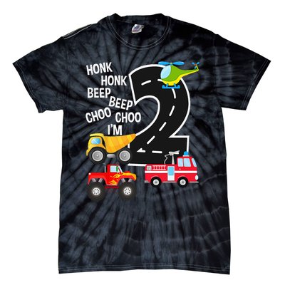 Kids Trucks 2nd Birthday Party Im 2 Year Old Bday Tie-Dye T-Shirt