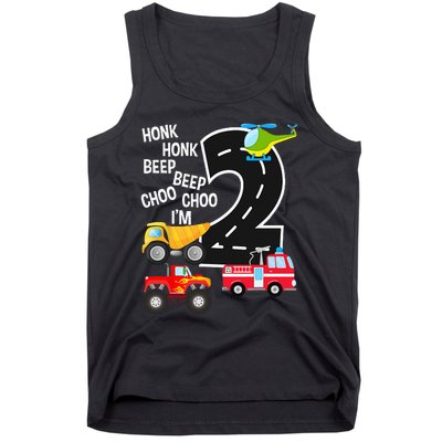 Kids Trucks 2nd Birthday Party Im 2 Year Old Bday Tank Top