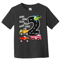 Kids Trucks 2nd Birthday Party Im 2 Year Old Bday Toddler T-Shirt