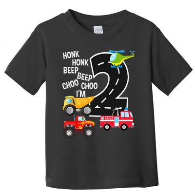 Kids Trucks 2nd Birthday Party Im 2 Year Old Bday Toddler T-Shirt