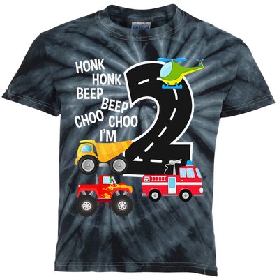 Kids Trucks 2nd Birthday Party Im 2 Year Old Bday Kids Tie-Dye T-Shirt