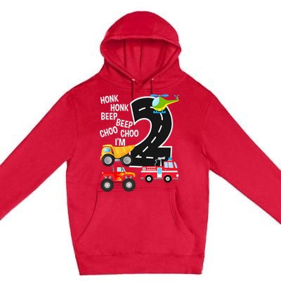 Kids Trucks 2nd Birthday Party Im 2 Year Old Bday Premium Pullover Hoodie