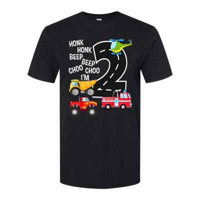 Kids Trucks 2nd Birthday Party Im 2 Year Old Bday Softstyle CVC T-Shirt